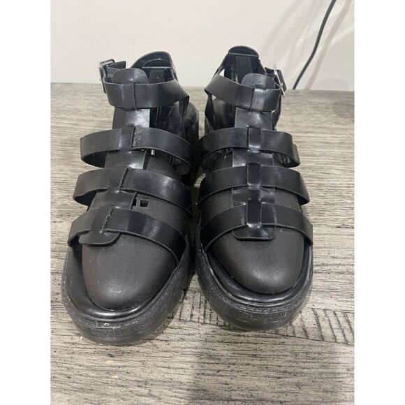 Forever 21 Womens Black 2.5” Platform Heel Gladiator Faux Leather Sandals Size 9 - Picture 2 of 7